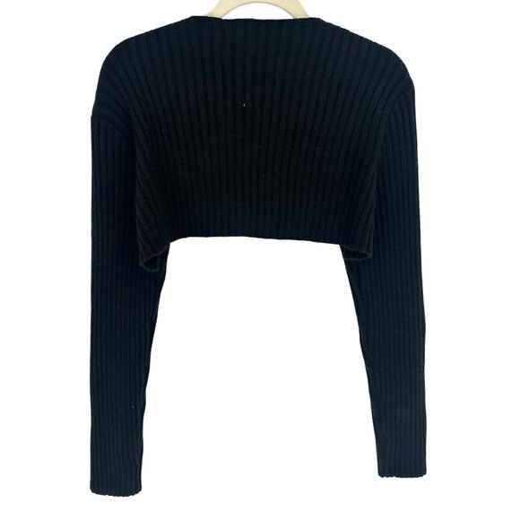 White Fox Boutique Cardigan Sweater Black Ribbed Cropped Winter Going Out L - Picture 2 of 6